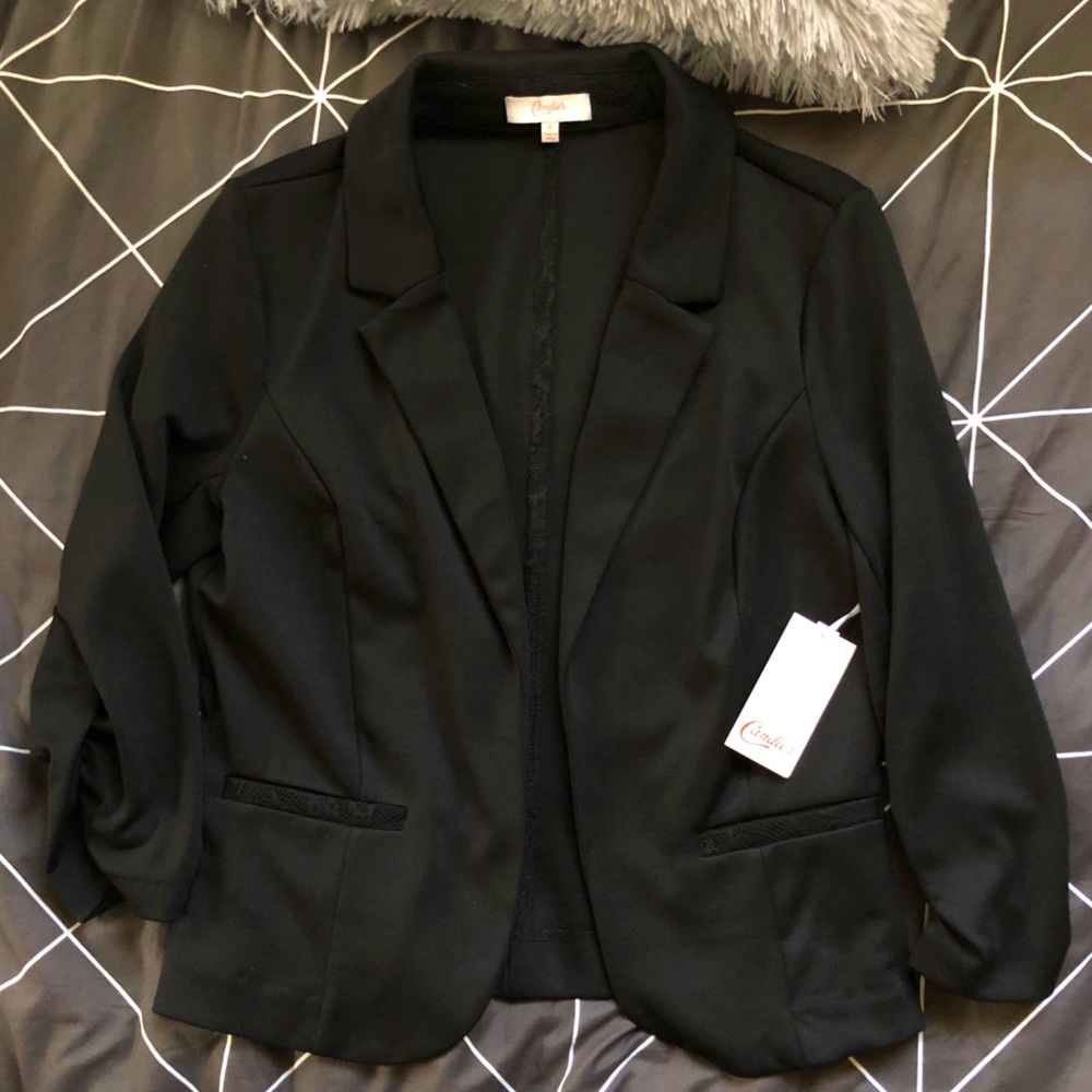 CANDIES Black Tie Knit Blazer W/Lace Trim